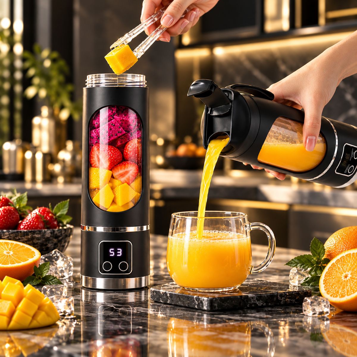 Pouring a fresh blend from the VIRAL Portable Blender